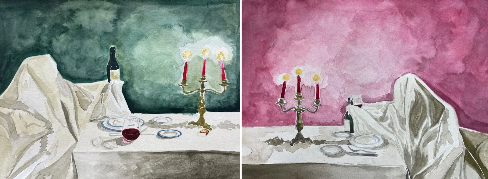 Sculptural installation evoking a communal dining scene