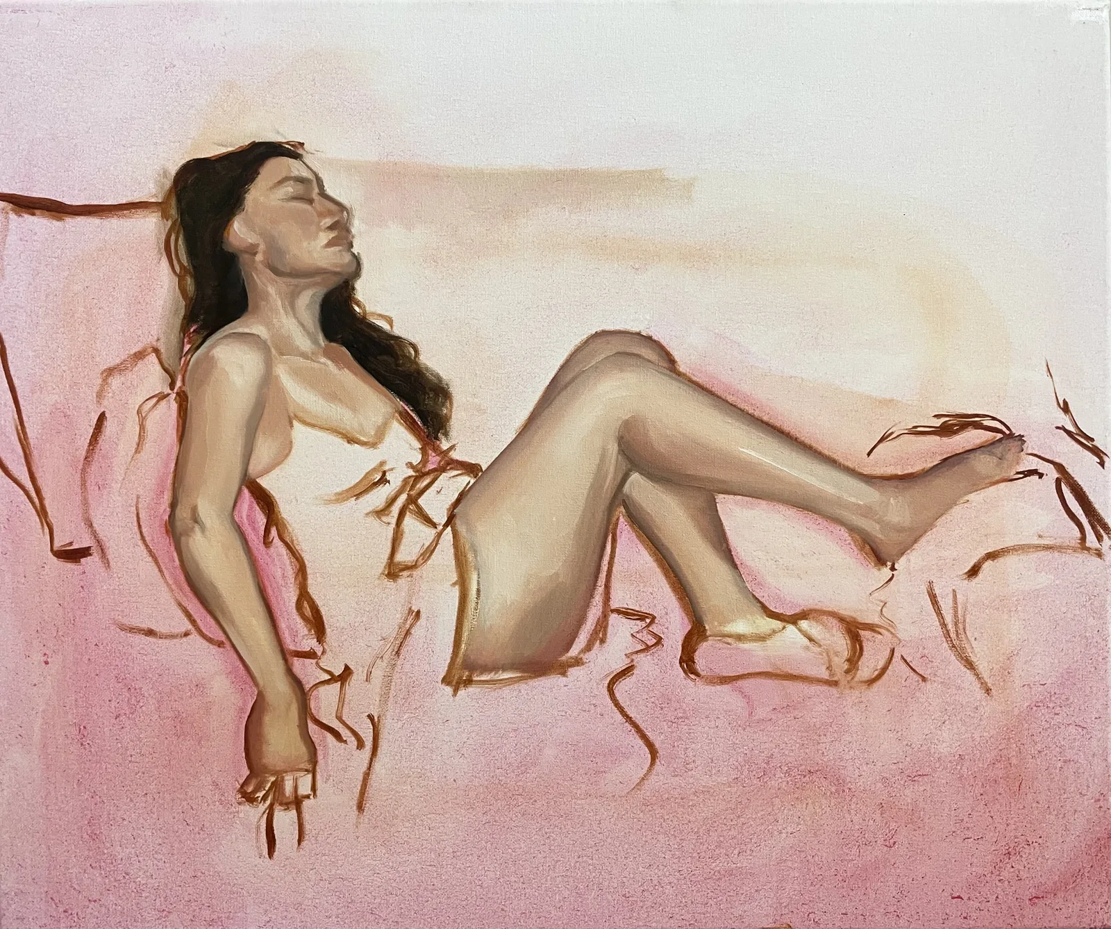 Vibrant mixed-media painting with warm, layered colors