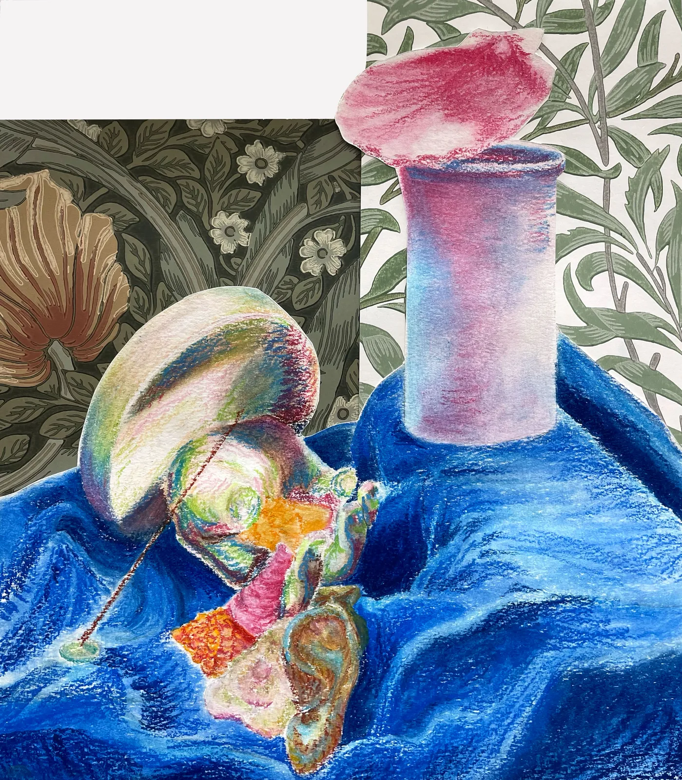 Painting with deep blues and flowing forms suggesting underwater disorientation